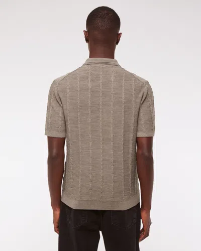 Abercrombie & Fitch Merino Wool-blend Stitch 3-button Sweater Polo In Brown