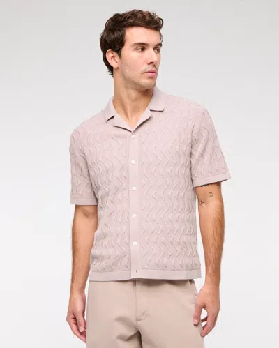 Abercrombie & Fitch Geometric Stitch Button-through Sweater Polo In Pink