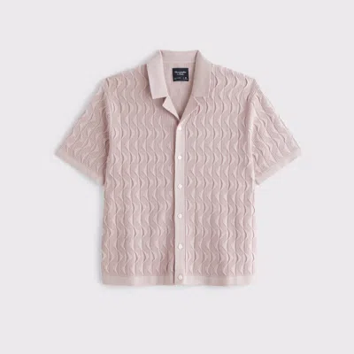Abercrombie & Fitch Geometric Stitch Button-through Sweater Polo In Pink