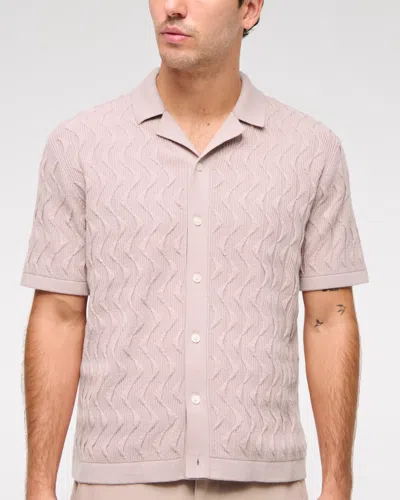 Abercrombie & Fitch Geometric Stitch Button-through Sweater Polo In Pink