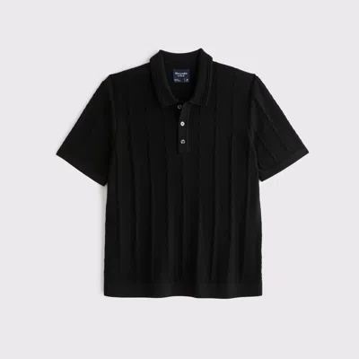 Abercrombie & Fitch Merino Wool-blend Stitch 3-button Sweater Polo In Black