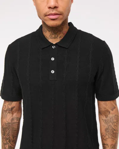 Abercrombie & Fitch Merino Wool-blend Stitch 3-button Sweater Polo In Black