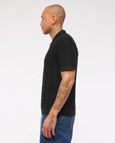 Abercrombie & Fitch Merino Wool-blend Stitch 3-button Sweater Polo In Black