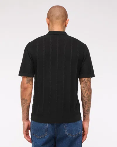 Abercrombie & Fitch Merino Wool-blend Stitch 3-button Sweater Polo In Black