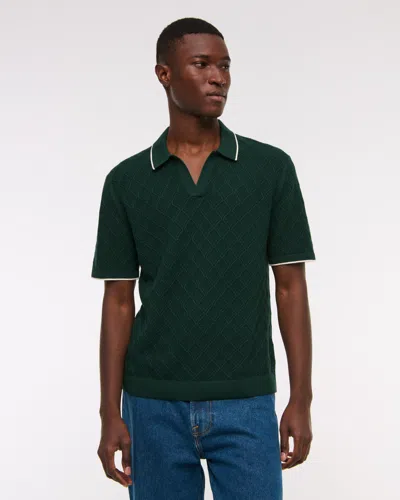 Abercrombie & Fitch Preppy Tipped Johnny Collar Sweater Polo In Green