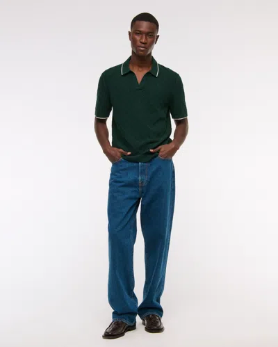 Abercrombie & Fitch Preppy Tipped Johnny Collar Sweater Polo In Green