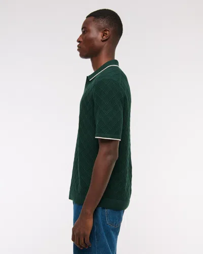 Abercrombie & Fitch Preppy Tipped Johnny Collar Sweater Polo In Green