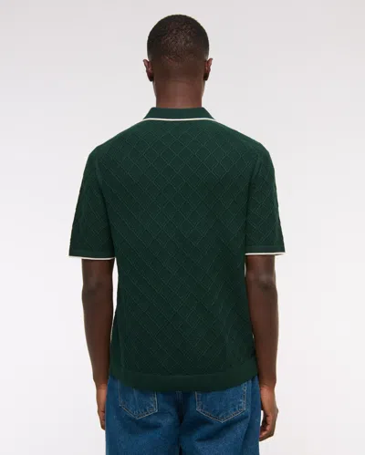 Abercrombie & Fitch Preppy Tipped Johnny Collar Sweater Polo In Green