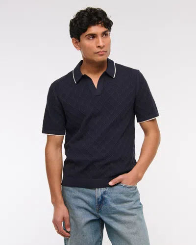 Abercrombie & Fitch Preppy Tipped Johnny Collar Sweater Polo In Blue