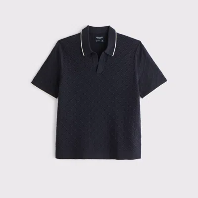 Abercrombie & Fitch Preppy Tipped Johnny Collar Sweater Polo In Blue