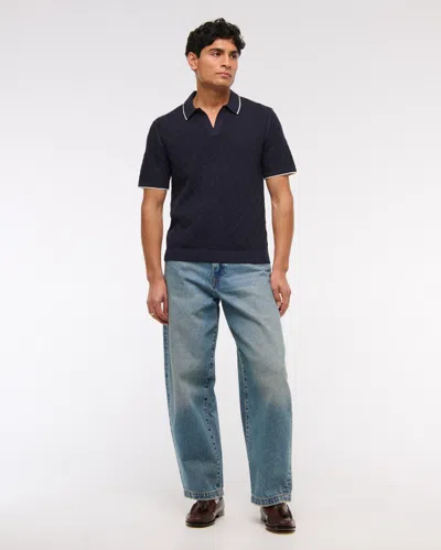 Abercrombie & Fitch Preppy Tipped Johnny Collar Sweater Polo In Blue