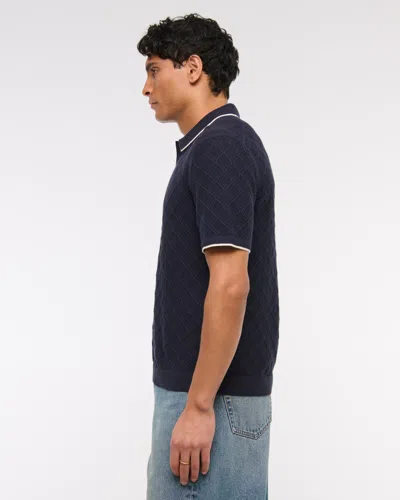 Abercrombie & Fitch Preppy Tipped Johnny Collar Sweater Polo In Blue