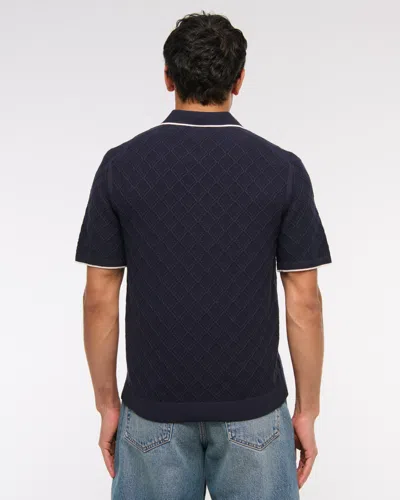Abercrombie & Fitch Preppy Tipped Johnny Collar Sweater Polo In Blue