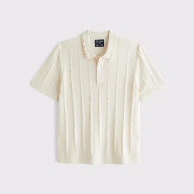 Abercrombie & Fitch Merino Wool-blend Stitch 3-button Sweater Polo In Neutral