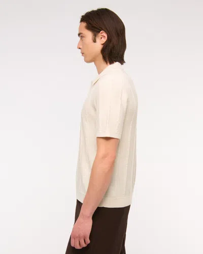 Abercrombie & Fitch Merino Wool-blend Stitch 3-button Sweater Polo In Neutral