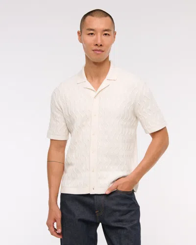 Abercrombie & Fitch Geometric Stitch Button-through Sweater Polo In White