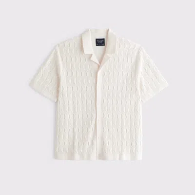 Abercrombie & Fitch Geometric Stitch Button-through Sweater Polo In White