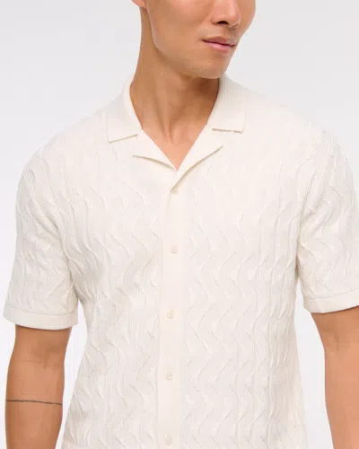 Abercrombie & Fitch Geometric Stitch Button-through Sweater Polo In White