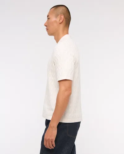 Abercrombie & Fitch Geometric Stitch Button-through Sweater Polo In White