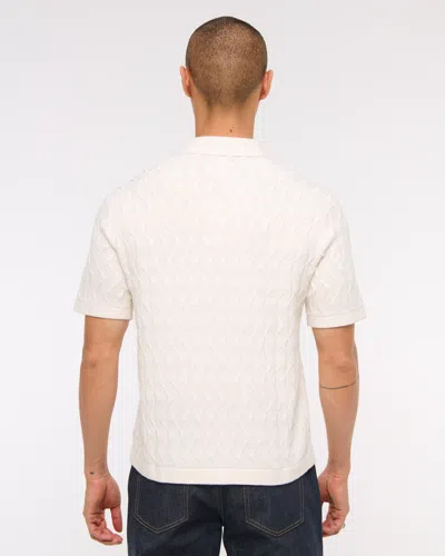 Abercrombie & Fitch Geometric Stitch Button-through Sweater Polo In White