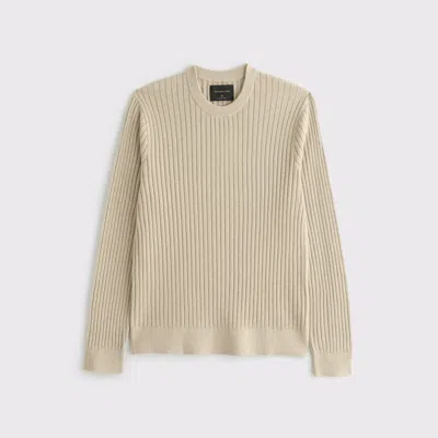 Abercrombie & Fitch Pima Cotton Rib Stitch Crew Sweater In White