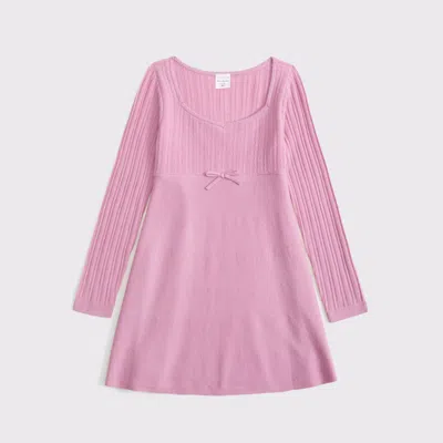 Abercrombie & Fitch Long-sleeve Babydoll Mini Sweater Dress In Pink
