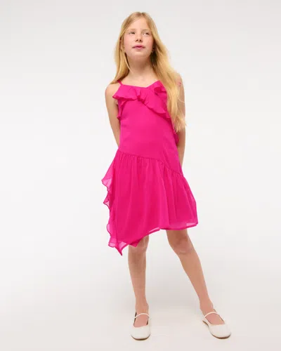 Abercrombie & Fitch Asymmetrical Hem Ruffle Mini Dress In Pink