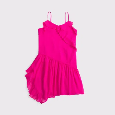 Abercrombie & Fitch Asymmetrical Hem Ruffle Mini Dress In Pink