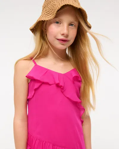 Abercrombie & Fitch Asymmetrical Hem Ruffle Mini Dress In Pink