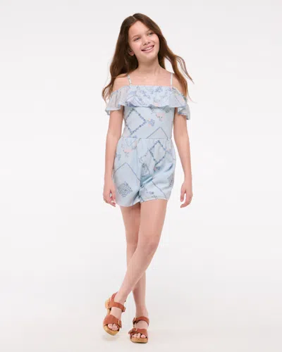 Abercrombie & Fitch Off-the-shoulder Ruffle Romper In Blue