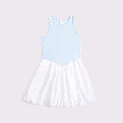 Abercrombie & Fitch Mixed Fabric Bubble Hem Mini Dress In Blue