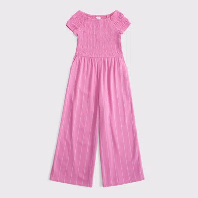Abercrombie & Fitch Off-the-shoulder Smocked Jumpsuit In Pink