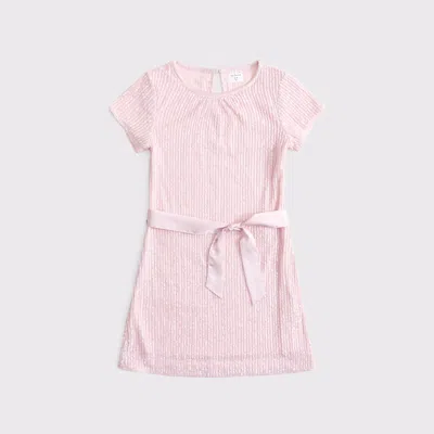 Abercrombie & Fitch Short-sleeve Sequin Belted Mini Dress In Pink