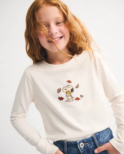 Abercrombie & Fitch Oversized Long-sleeve Snoopy Graphic Tee In White