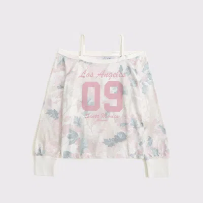 Abercrombie & Fitch Long-sleeve Off-the-shoulder Graphic Tee In Pink