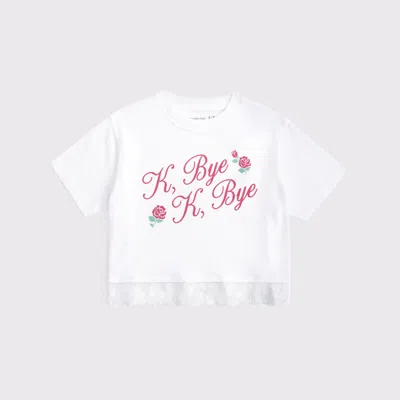 Abercrombie & Fitch Lace-trim Cropped Graphic Tee In White