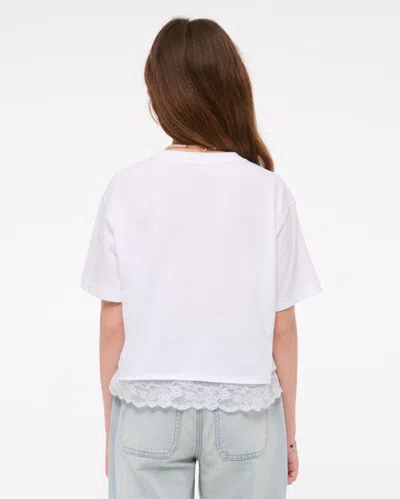 Abercrombie & Fitch Lace-trim Cropped Graphic Tee In White