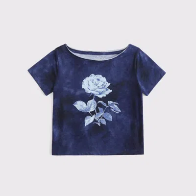 Abercrombie & Fitch Off-the-shoulder Graphic Tee In Blue
