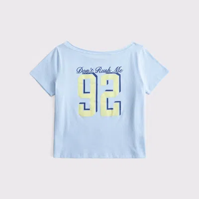 Abercrombie & Fitch Off-the-shoulder Graphic Tee In Blue
