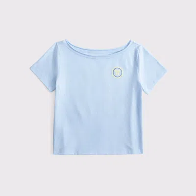 Abercrombie & Fitch Off-the-shoulder Graphic Tee In Blue