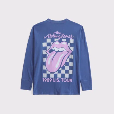 Abercrombie & Fitch Oversized Long-sleeve Rolling Stones Graphic Tee In Blue