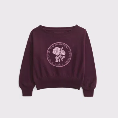 Abercrombie & Fitch Off-the-shoulder Graphic Crew Sweatshirt In Purple