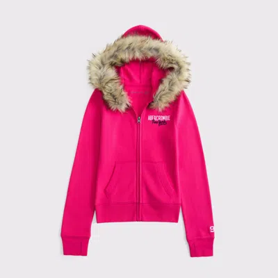 Abercrombie & Fitch Faux Fur-lined Full-zip Hoodie In Pink