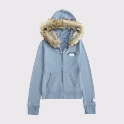 Abercrombie & Fitch Faux Fur-lined Full-zip Hoodie In Blue
