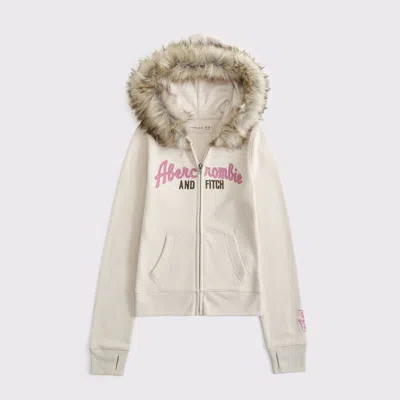 Abercrombie & Fitch Faux Fur-lined Full-zip Hoodie In Brown