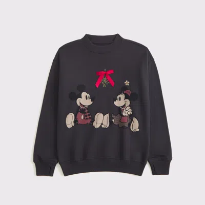 Abercrombie & Fitch Legging-friendly Festive Mickey Mouse Graphic Crew Sweatshirt In Gray