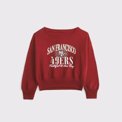 Abercrombie & Fitch San Francisco 49ers Off-the-shoulder Graphic Crew Sweatshirt In White