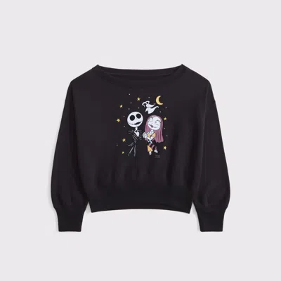 Abercrombie & Fitch The Nightmare Before Christmas Off-the-shoulder Crew Sweatshirt In Black