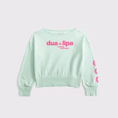 Abercrombie & Fitch Dua Lipa Off-the-shoulder Graphic Crew Sweatshirt In Green