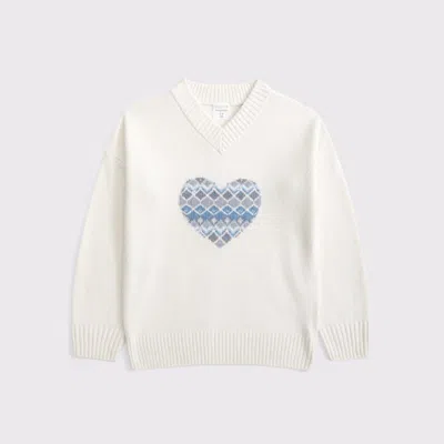 Abercrombie & Fitch Oversized Graphic V-neck Sweater In White